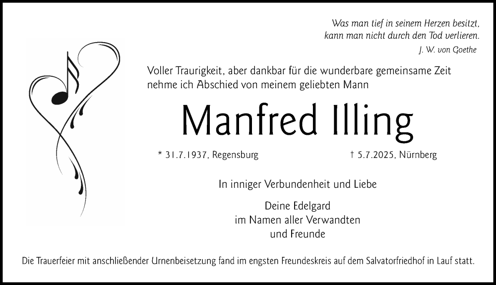  Traueranzeige für Manfred Illing vom 02.08.2025 aus Gesamtausgabe Nürnberger Nachrichten/ Nürnberger Ztg.