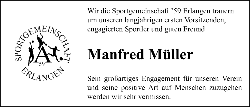  Traueranzeige für Manfred Müller vom 23.08.2025 aus Erlanger Nachrichten Lokal