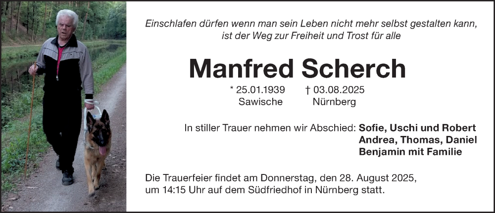  Traueranzeige für Manfred Scherch vom 20.08.2025 aus Gesamtausgabe Nürnberger Nachrichten/ Nürnberger Ztg.