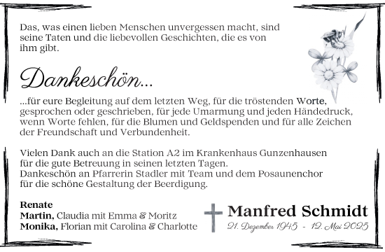 Traueranzeige von Manfred Schmidt von Altmühl-Bote Lokal