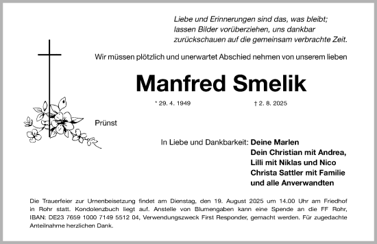 Traueranzeige von Manfred Smelik von Schwabacher Tagblatt Lokal