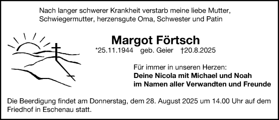 Traueranzeige von Margot Förtsch von Gesamtausgabe Nürnberger Nachrichten/ Nürnberger Ztg.