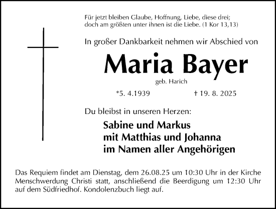 Traueranzeige von Maria Bayer von Gesamtausgabe Nürnberger Nachrichten/ Nürnberger Ztg.
