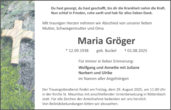 Traueranzeige von Maria Gröger von Erlanger Nachrichten Lokal