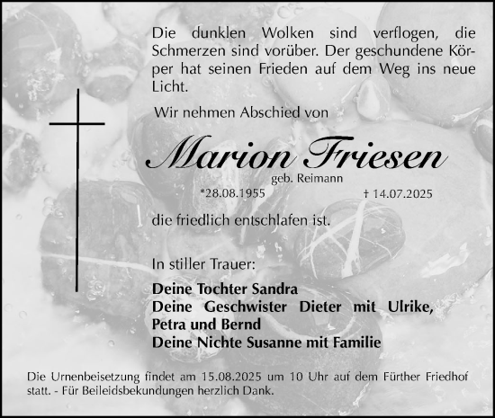 Traueranzeige von Marion Friesen von Fürther Nachrichten Lokal