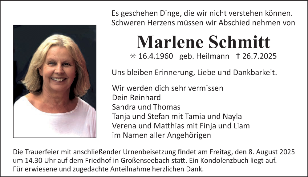  Traueranzeige für Marlene Schmitt vom 02.08.2025 aus Erlanger Nachrichten Lokal