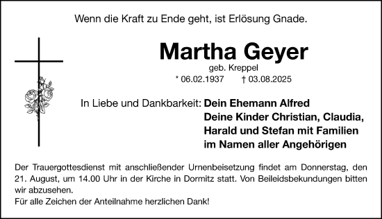 Traueranzeige von Martha Geyer von Nordbayerische Nachrichten Forchheim Lokal