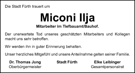 Traueranzeige von Miconi Ilja von Fürther Nachrichten Lokal