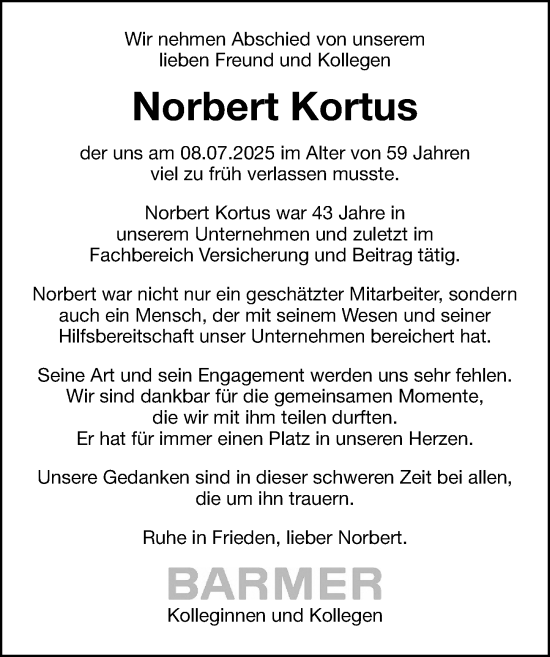 Traueranzeige von Norbert Kortus von Gesamtausgabe Nürnberger Nachrichten/ Nürnberger Ztg.