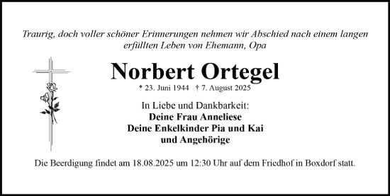 Traueranzeige von Norbert Ortegel von Gesamtausgabe Nürnberger Nachrichten/ Nürnberger Ztg.