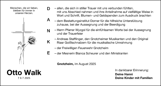 Traueranzeige von Otto Walk von Altmühl-Bote Lokal