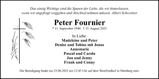 Traueranzeige von Peter Fournier von Gesamtausgabe Nürnberger Nachrichten/ Nürnberger Ztg.