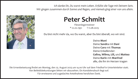Traueranzeige von Peter Schmitt von Nordbayerische Nachrichten Forchheim Lokal