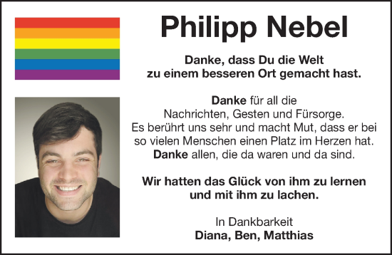 Traueranzeige von Philipp Nebel von Gesamtausgabe Nürnberger Nachrichten/ Nürnberger Ztg.