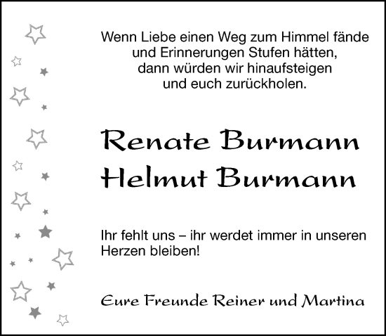Traueranzeige von Renate Burmann von Altmühl-Bote Lokal