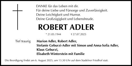 Traueranzeige von Robert Adler von Fürther Nachrichten Lokal