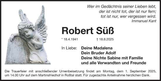 Traueranzeige von Robert Süß von Fürther Nachrichten Lokal