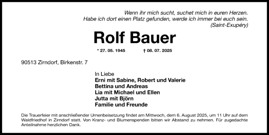 Traueranzeige von Rolf Bauer von Fürther Nachrichten Lokal