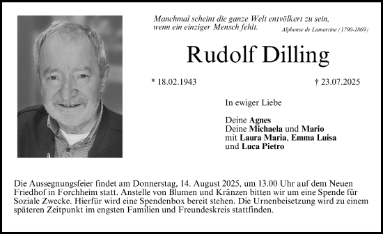 Traueranzeige von Rudolf Dilling von Nordbayerische Nachrichten Forchheim Lokal