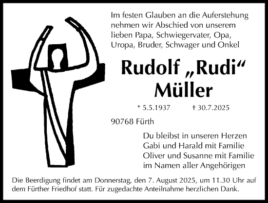 Traueranzeige von Rudolf Rudi Müller von Fürther Nachrichten Lokal