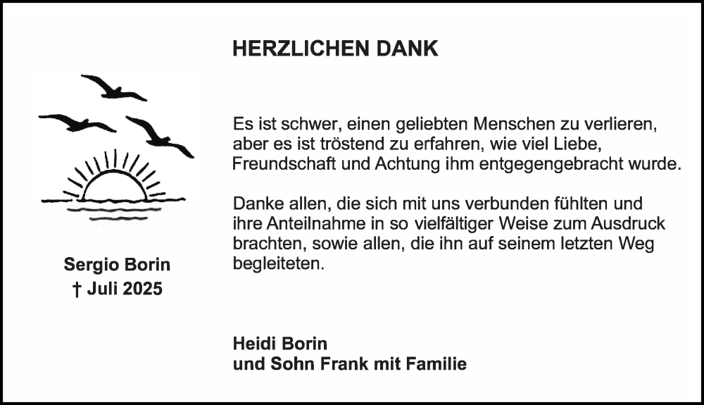  Traueranzeige für Sergio Borin vom 09.08.2025 aus Schwabacher Tagblatt Lokal