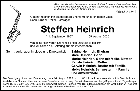 Traueranzeige von Steffen Heinrich von Erlanger Nachrichten Lokal