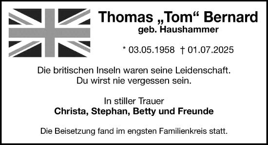 Traueranzeige von Thomas Bernard von Gesamtausgabe Nürnberger Nachrichten/ Nürnberger Ztg.