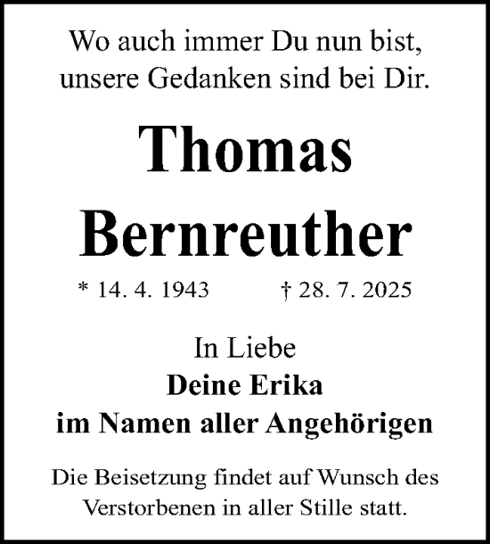 Traueranzeige von Thomas Bernreuther von Fürther Nachrichten Lokal