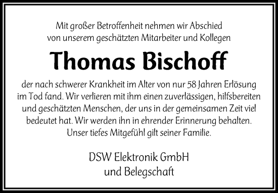 Traueranzeige von Thomas Bischoff von Erlanger Nachrichten Lokal