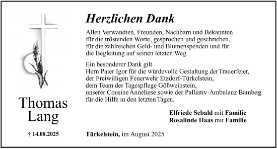 Traueranzeige von Thomas Lang von Nordbayerische Nachrichten Forchheim Lokal