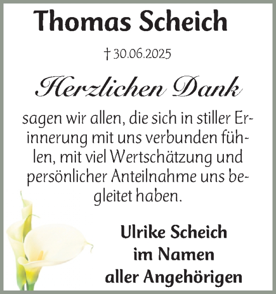 Traueranzeige von Thomas Scheich von Gesamtausgabe Nürnberger Nachrichten/ Nürnberger Ztg.