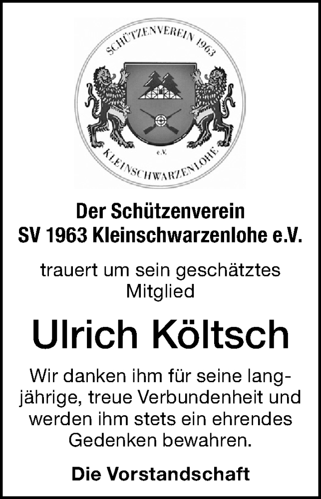  Traueranzeige für Ulrich Költsch vom 09.08.2025 aus Schwabacher Tagblatt Lokal