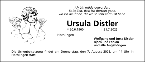 Traueranzeige von Ursula Distler von Altmühl-Bote Lokal