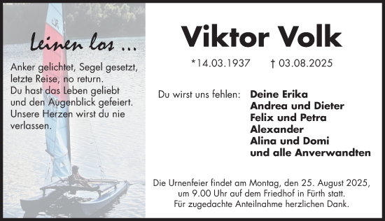 Traueranzeige von Viktor Volk von Fürther Nachrichten Lokal