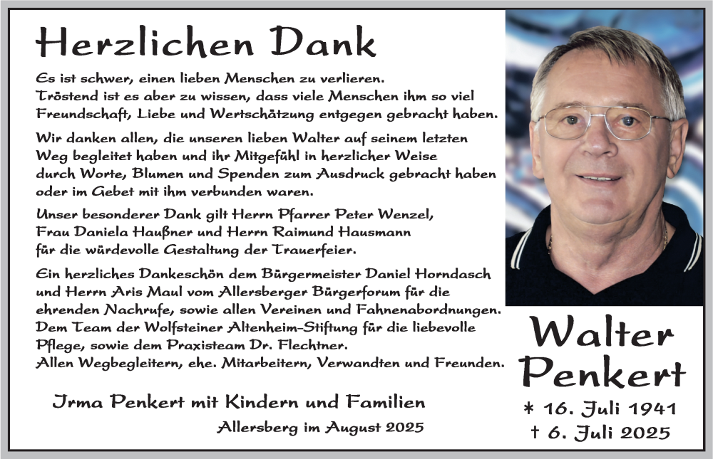  Traueranzeige für Walter Penkert vom 09.08.2025 aus Roth-Hilpoltsteiner Volkszeitung Lokal