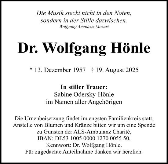 Traueranzeige von Wolfgang Hönle von Neumarkter Nachrichten Lokal