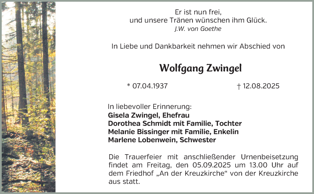  Traueranzeige für Wolfgang Zwingel vom 30.08.2025 aus Roth-Hilpoltsteiner Volkszeitung Lokal
