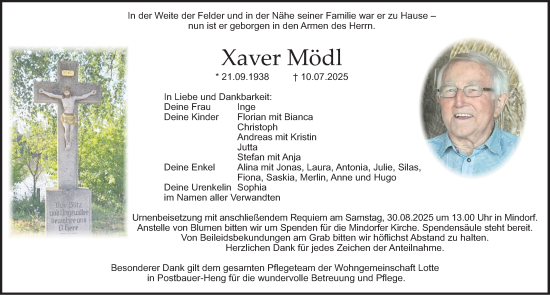 Traueranzeige von Xaver Mödl von Roth-Hilpoltsteiner Volkszeitung Lokal