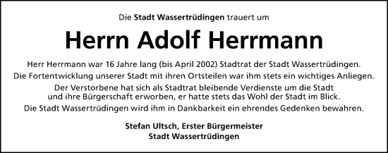 Traueranzeige von Adolf Herrmann von Altmühl-Bote Lokal