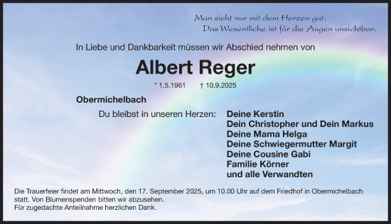 Traueranzeige von Albert Reger von Fürther Nachrichten Lokal