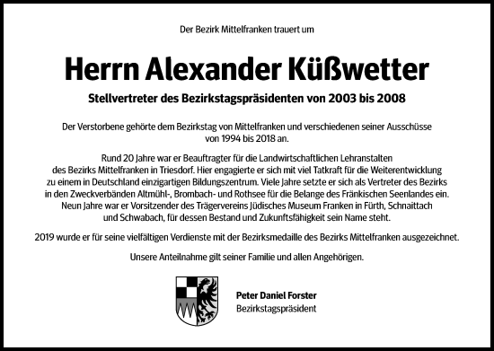 Traueranzeige von Alexander Küßwetter von Gesamtausgabe Nürnberger Nachrichten/ Nürnberger Ztg.