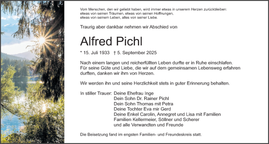 Traueranzeige von Alfred Pichl von Neumarkter Nachrichten Lokal