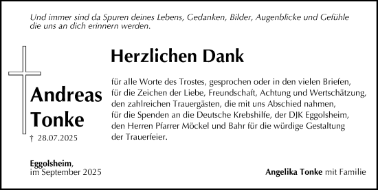 Traueranzeige von Andreas Tonke von Gesamtausgabe Nürnberger Nachrichten/ Nürnberger Ztg./ Nordbayer. Nachrichten Forchheim