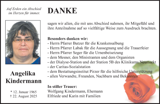 Traueranzeige von Angelika Kindermann von Neumarkter Nachrichten Lokal