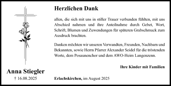 Traueranzeige von Anna Stiegler von Fürther Nachrichten Lokal