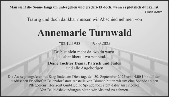 Traueranzeige von Annemarie Turnwald von Erlanger Nachrichten Lokal