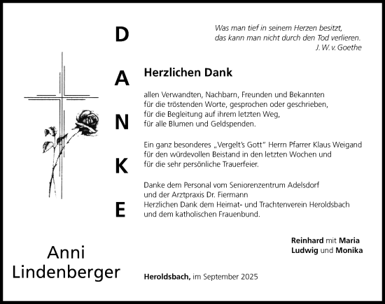 Traueranzeige von Anni Lindenberger von Nordbayerische Nachrichten Forchheim Lokal