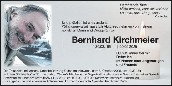 Traueranzeige von Bernhard Kirchmeier von Gesamtausgabe Nürnberger Nachrichten/ Nürnberger Ztg.