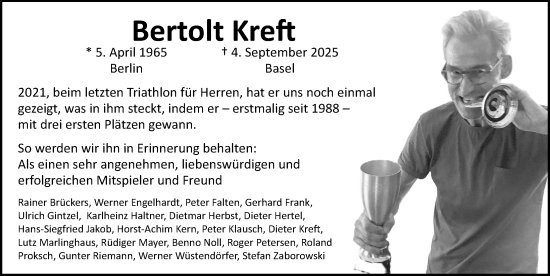 Traueranzeige von Bertolt Dieter Kreft von Gesamtausgabe Nürnberger Nachrichten/ Nürnberger Ztg.