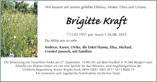 Traueranzeige von Brigitte Kraft von Fürther Nachrichten Lokal